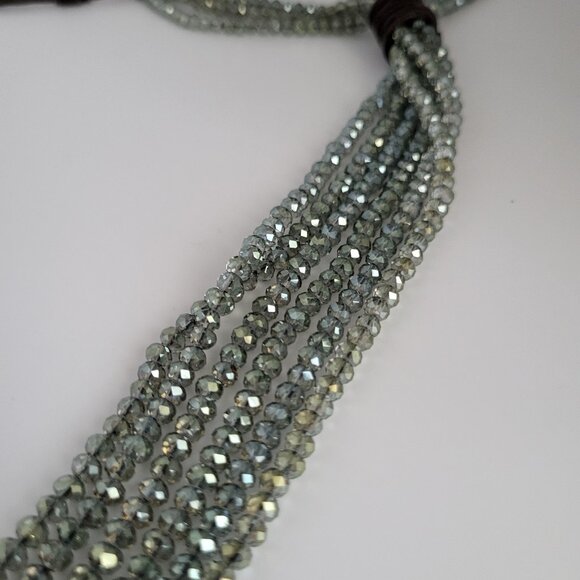 Boho Drop Tassel Necklace Cord & Crystal Bead Green AB Crystals - Picture 10 of 12